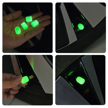 Luminous Tire Valve Caps Car Bicycle Motorcycle Wheel Hub Night Glow Decor Tire Dust - Proof Cover Universal Car Accessories - All in 1