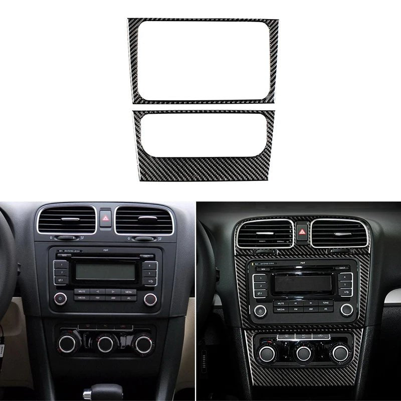 For VW Golf 6 MK6 Car Carbon Fiber Center Control Panel Air Vent Gear Shift Frame Headlight Switch Ashtray Box Cover Inner Trim - All in 1