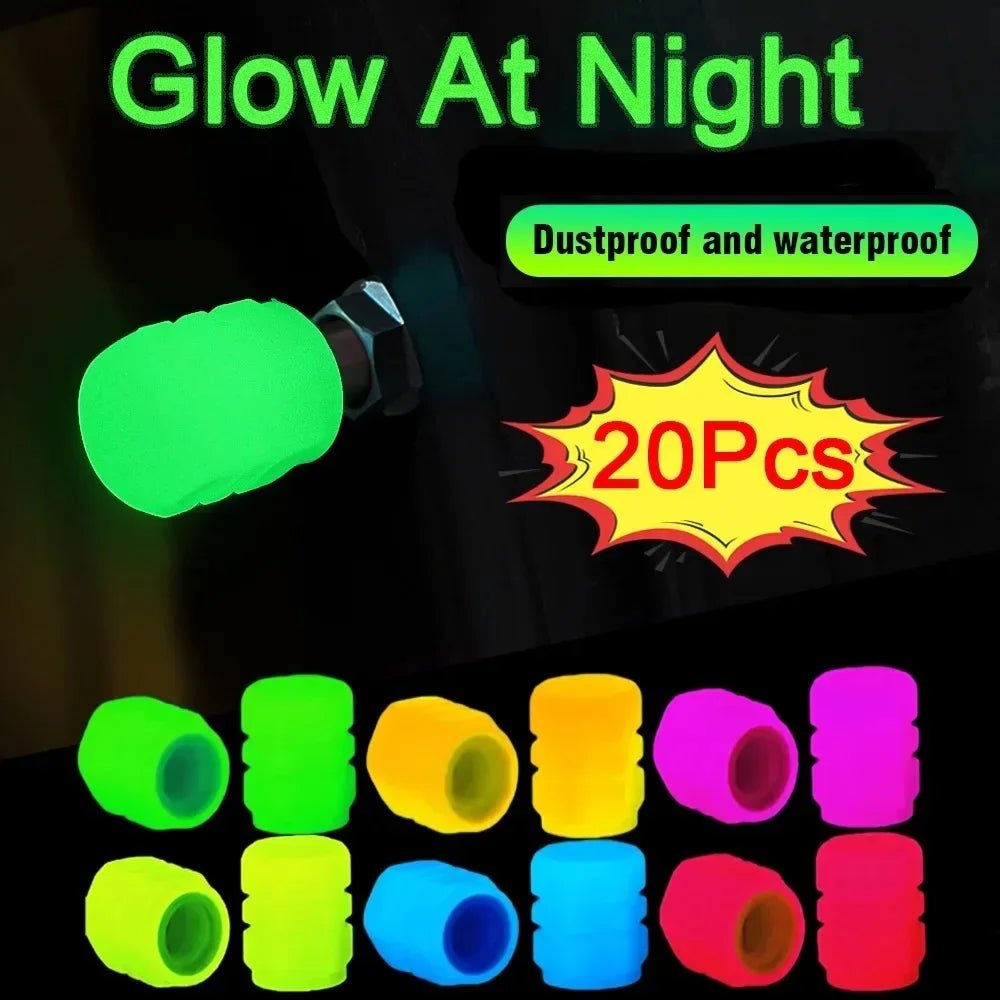 4/20PCS Luminous Tire Valve Caps Motorcycle Bike Wheel Nozzle Dustproof Tyre Valve Stem Fluorescent Night Glowing Car Decor - All in 1