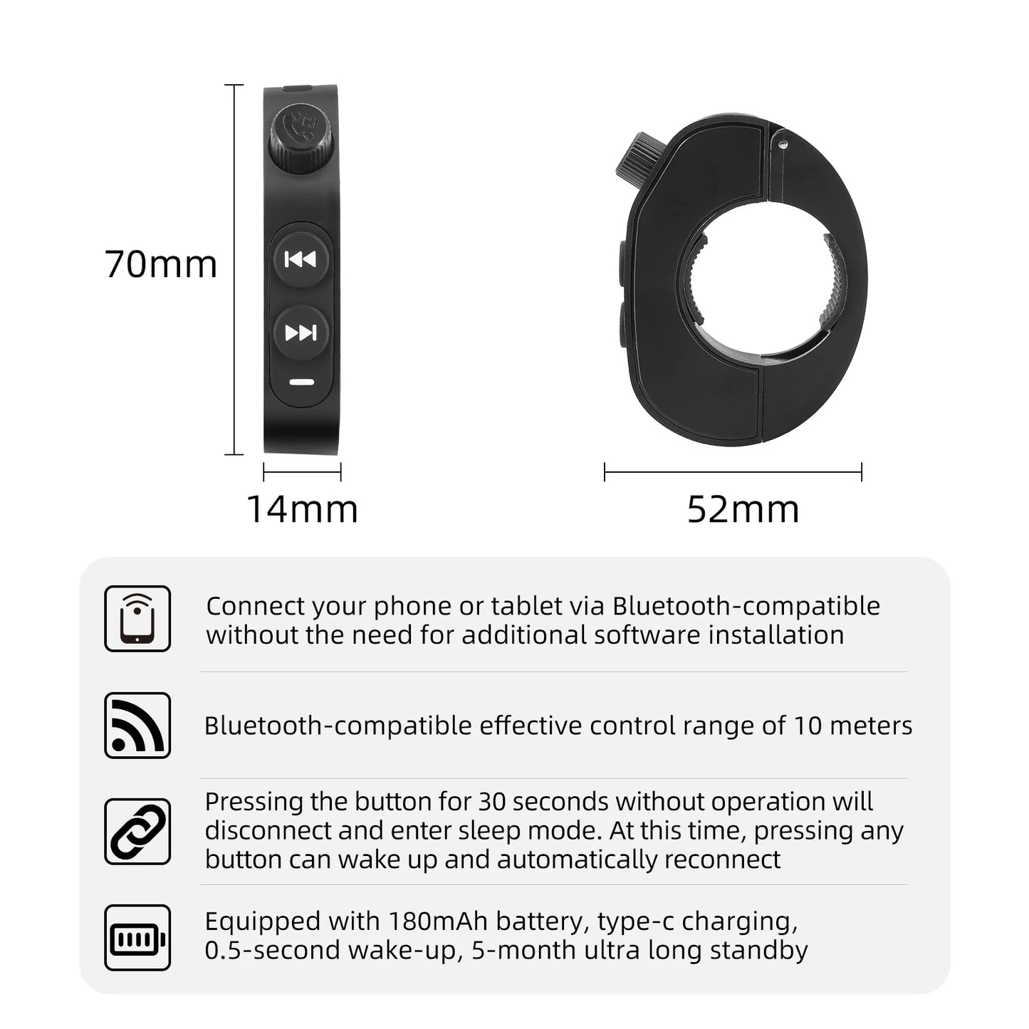 Motorcycle Handlebar Steering Wheel Remote Control Wireless Media Smart Phone Remote Controller For Bike customized - All in One
