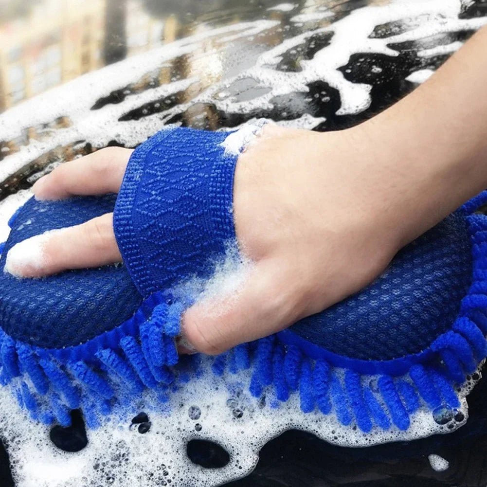 1 Pc Blue Microfiber Chenille Car Wash Sponge Care Washing Brush Pad Cleaning Tool Auto Washing Towel Gloves Styling Accessories - All in One