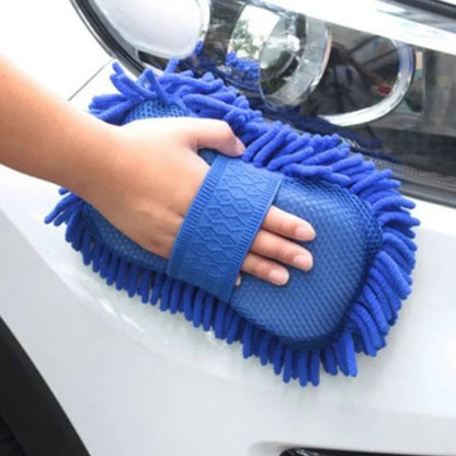1 Pc Blue Microfiber Chenille Car Wash Sponge Care Washing Brush Pad Cleaning Tool Auto Washing Towel Gloves Styling Accessories - All in One