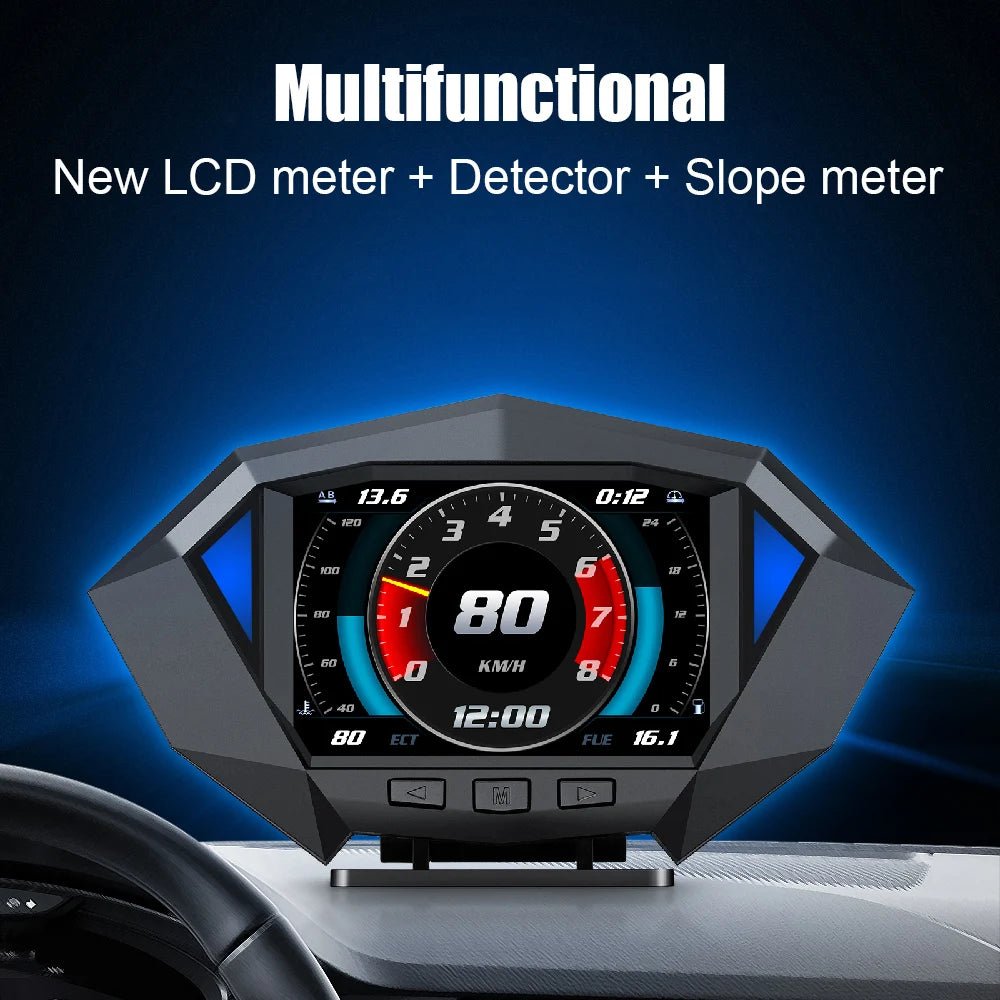 P1 Digital HUD Car Head Up Display On Board Computer Clock Slope Meter GPS Speedometer OBD2 Diagnostic Tools Instrument Cluster - All in One