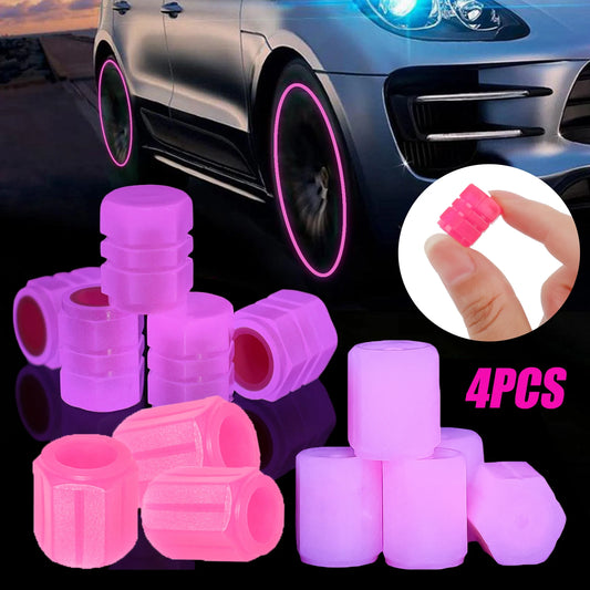Fluorescent Pink Valve Cap Car Tire Valve Stem Caps for Bike Motorcycle Luminous Wheel Tire Protective Cover 5 Styles - All in One