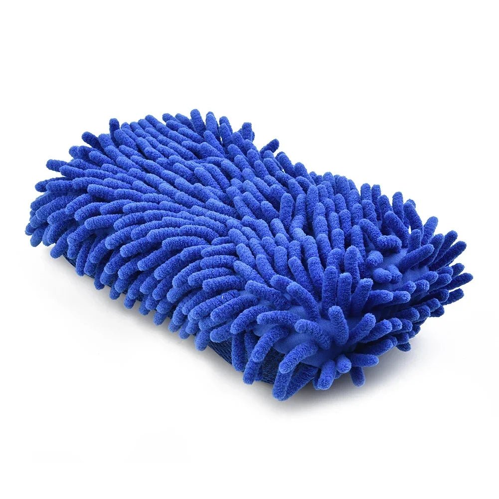 1 Pc Blue Microfiber Chenille Car Wash Sponge Care Washing Brush Pad Cleaning Tool Auto Washing Towel Gloves Styling Accessories - All in One