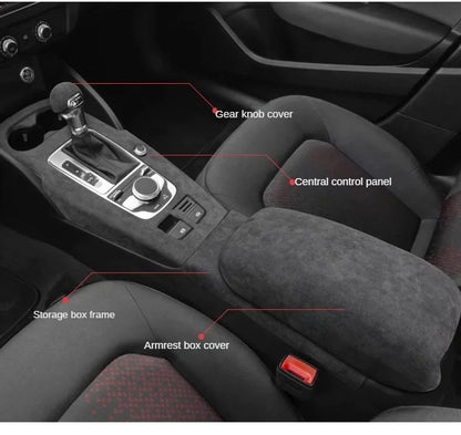 For Audi A3 A3L S3 2014 2015 2016 2017 2018 2019 2020 Alcantara Overlay Cover Car Gearshift Panel Armrest Box Frame Shell - All in One
