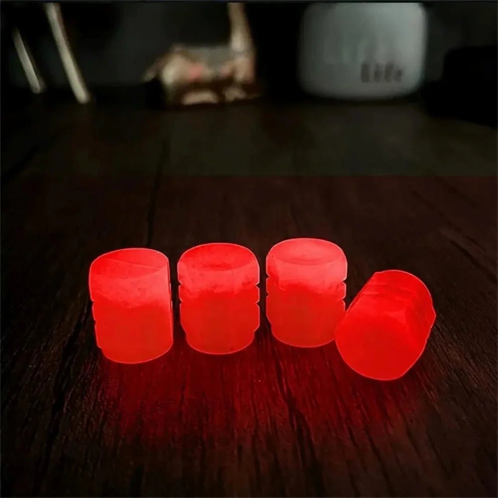 4/20PCS Luminous Tire Valve Caps Motorcycle Bike Wheel Nozzle Dustproof Tyre Valve Stem Fluorescent Night Glowing Car Decor - All in 1