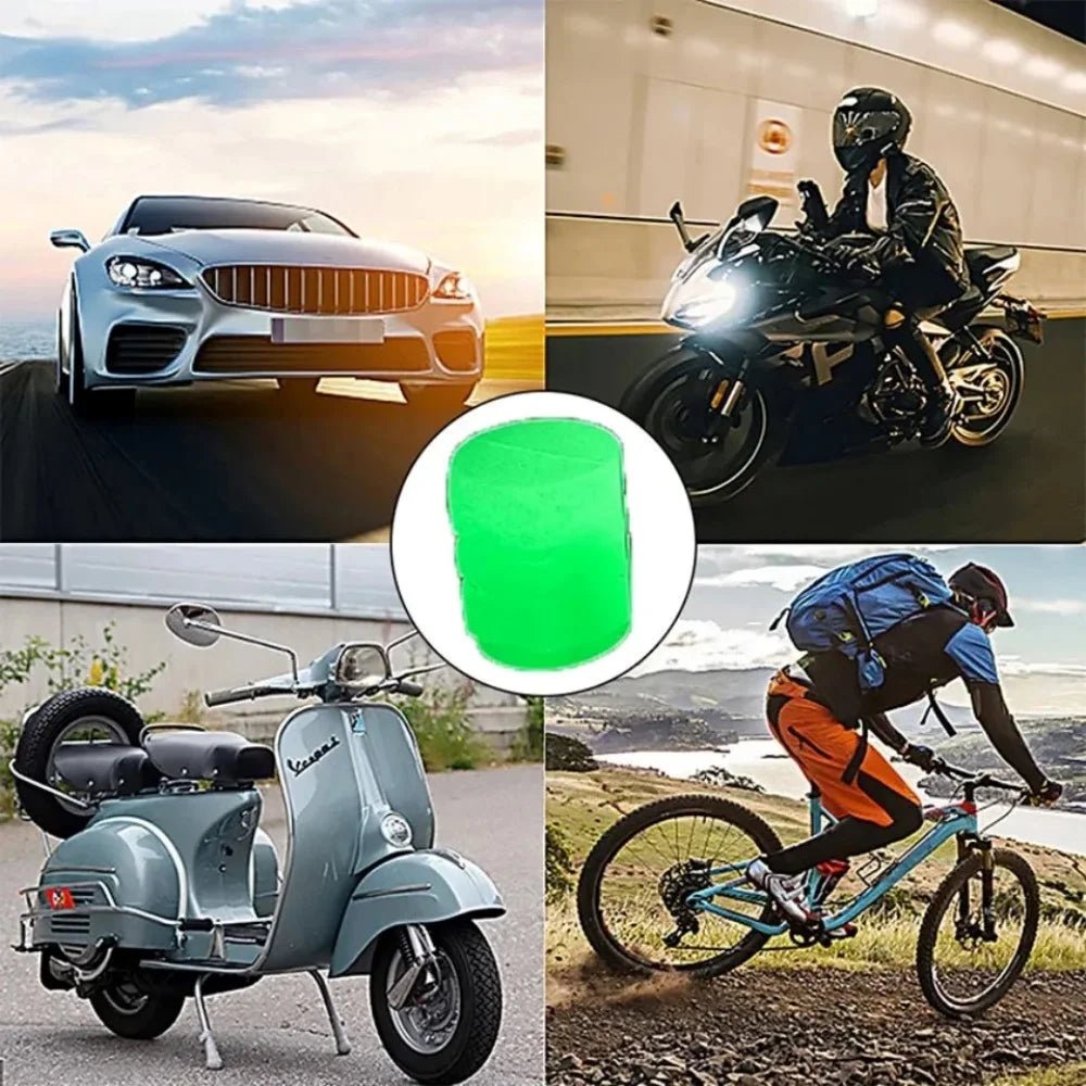 4/20PCS Luminous Tire Valve Caps Motorcycle Bike Wheel Nozzle Dustproof Tyre Valve Stem Fluorescent Night Glowing Car Decor - All in 1