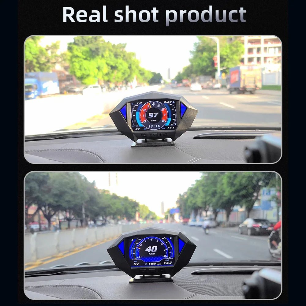 P1 Digital HUD Car Head Up Display On Board Computer Clock Slope Meter GPS Speedometer OBD2 Diagnostic Tools Instrument Cluster - All in One