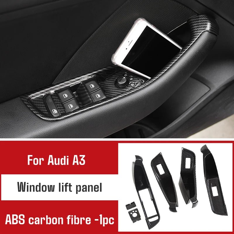 For Audi A3 2014 - 2020 Carbon Fibre Interior Decorative Mouldings Gear Lever Collar Console Dashboard Armrest Cover Pad Shell - All in One