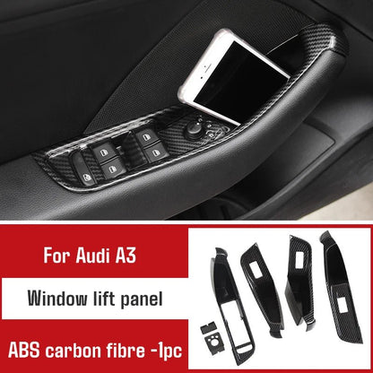 For Audi A3 2014 - 2020 Carbon Fibre Interior Decorative Mouldings Gear Lever Collar Console Dashboard Armrest Cover Pad Shell - All in One