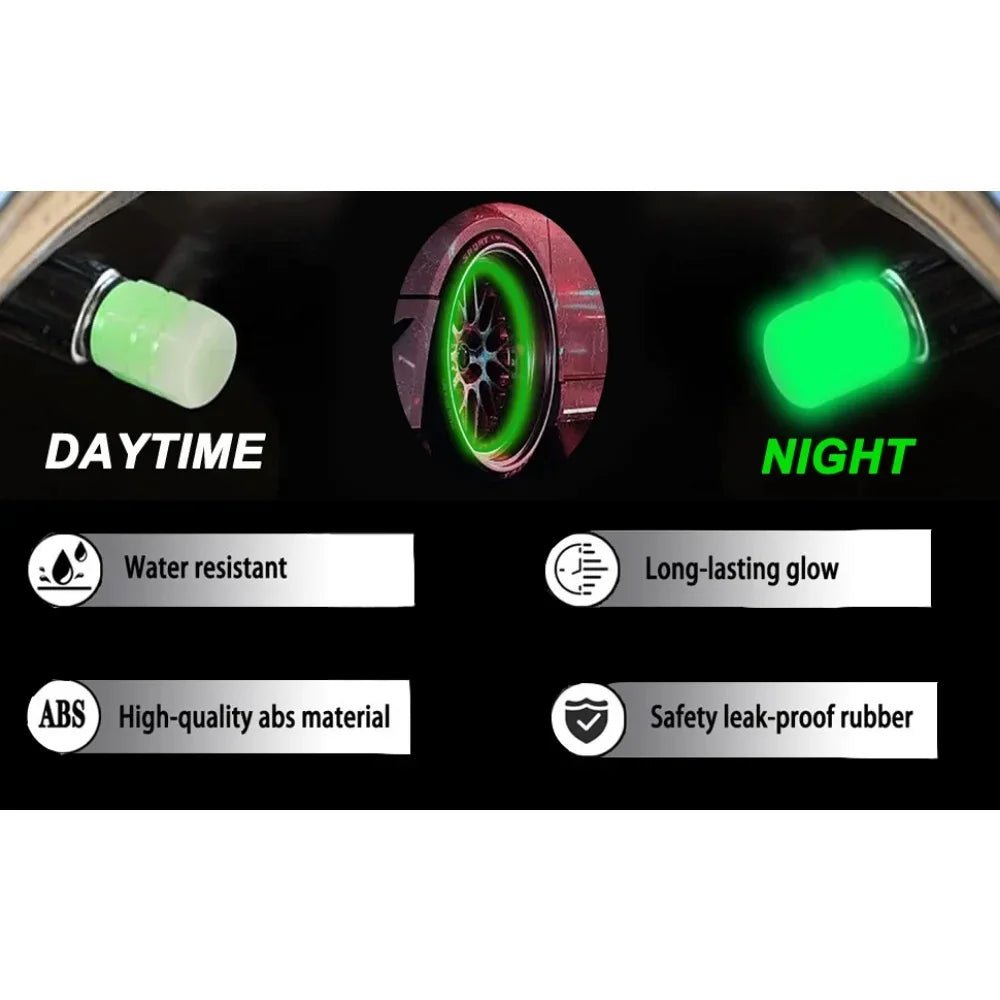 4/20PCS Luminous Tire Valve Caps Motorcycle Bike Wheel Nozzle Dustproof Tyre Valve Stem Fluorescent Night Glowing Car Decor - All in 1