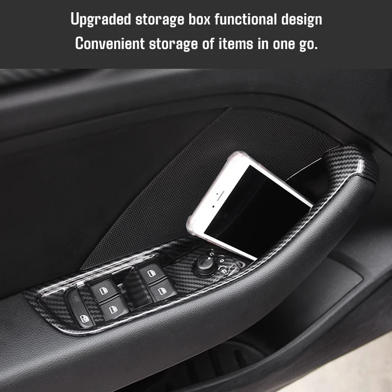 For Audi A3 2014 - 2020 Carbon Fibre Interior Decorative Mouldings Gear Lever Collar Console Dashboard Armrest Cover Pad Shell - All in 1