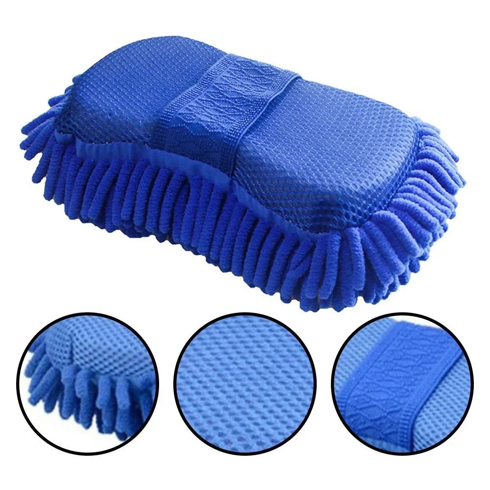 1 Pc Blue Microfiber Chenille Car Wash Sponge Care Washing Brush Pad Cleaning Tool Auto Washing Towel Gloves Styling Accessories - All in One