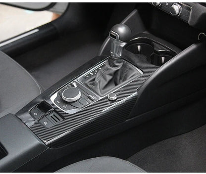 For Audi A3 2014 - 2020 Carbon Fibre Interior Decorative Mouldings Gear Lever Collar Console Dashboard Armrest Cover Pad Shell - All in One