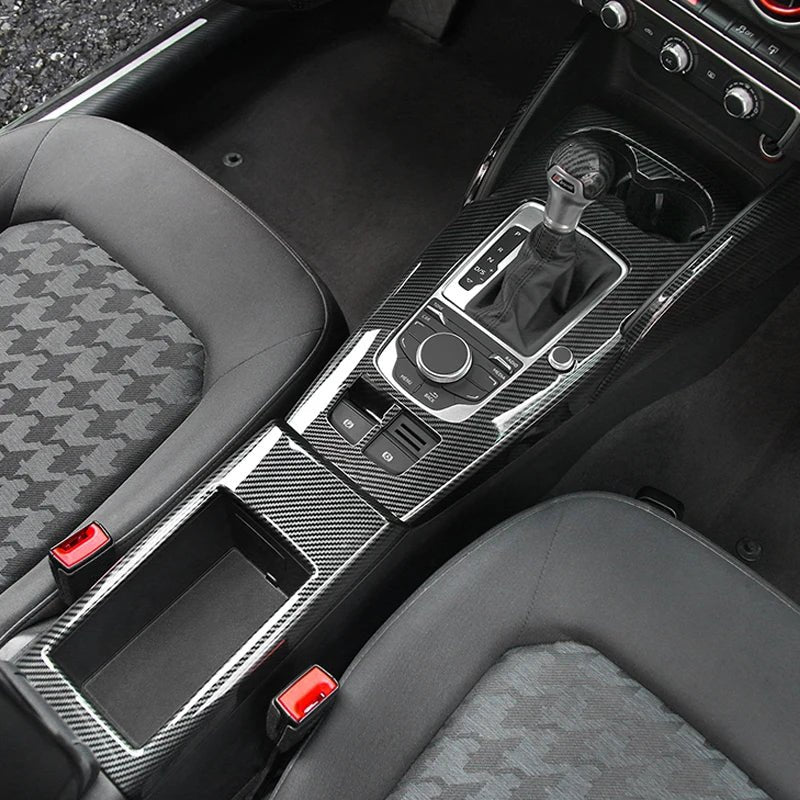 For Audi A3 2014 - 2020 Carbon Fibre Interior Decorative Mouldings Gear Lever Collar Console Dashboard Armrest Cover Pad Shell - All in 1