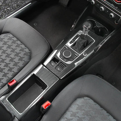 For Audi A3 2014 - 2020 Carbon Fibre Interior Decorative Mouldings Gear Lever Collar Console Dashboard Armrest Cover Pad Shell - All in 1