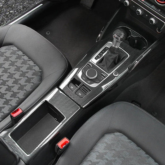 For Audi A3 2014 - 2020 Carbon Fibre Interior Decorative Mouldings Gear Lever Collar Console Dashboard Armrest Cover Pad Shell - All in 1