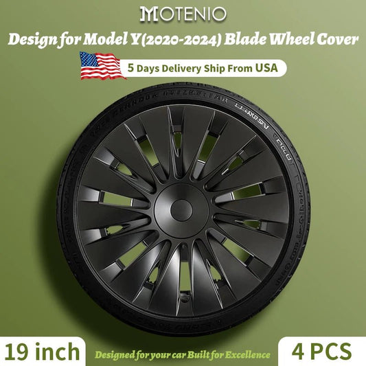 4PCS for Model Y 2020 - 2024 Vehicle Full Coverage Blade Wheel Cover Cap 19 Inch Hubcaps Replacement Accessories Design for Tesla - All in 1