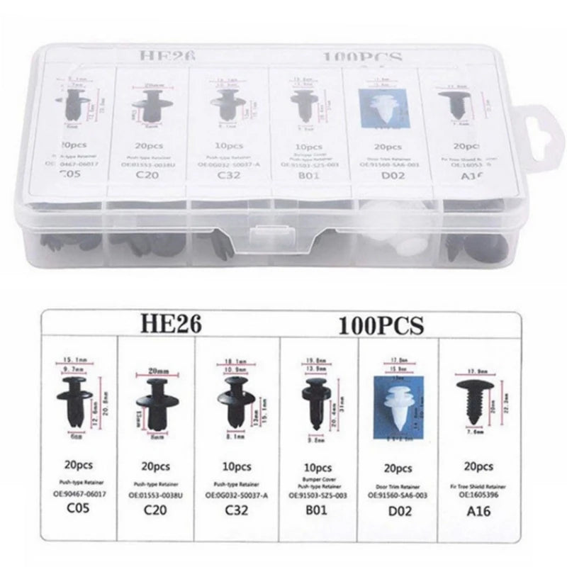 GM Rivet OPP Bag Or Box 6 Kinds of Auto Parts Quick Fastening Plastic Buckle 100 Pieces Mixed - All in 1