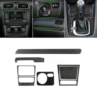 For VW Golf 6 MK6 Car Carbon Fiber Center Control Panel Air Vent Gear Shift Frame Headlight Switch Ashtray Box Cover Inner Trim - All in 1