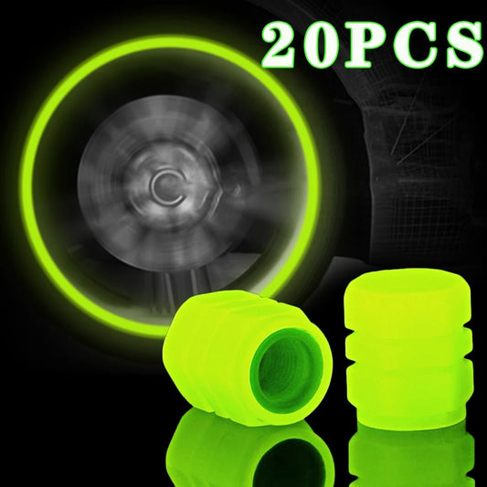 Glow Valve Cap Yellow Green Luminous Tire Valve Cap Car Motorcycle Bike Wheel Hub Glowing Dustproof Tyre Rim Decorative Cover - All in 1