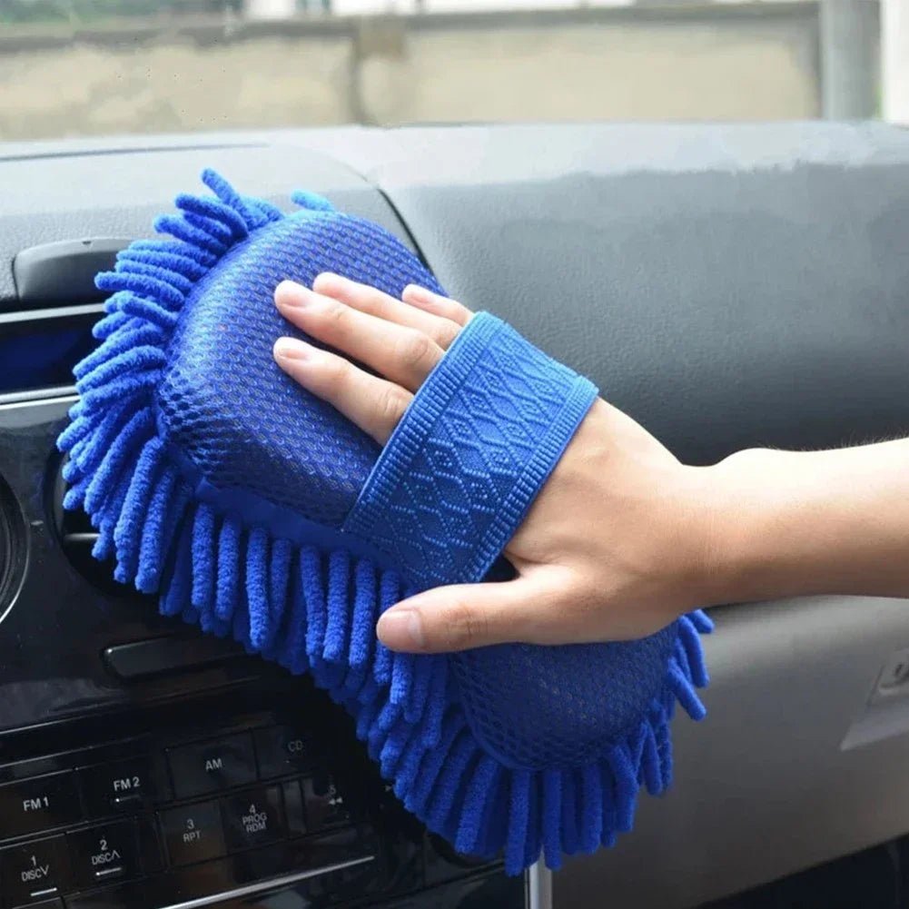 1 Pc Blue Microfiber Chenille Car Wash Sponge Care Washing Brush Pad Cleaning Tool Auto Washing Towel Gloves Styling Accessories - All in One
