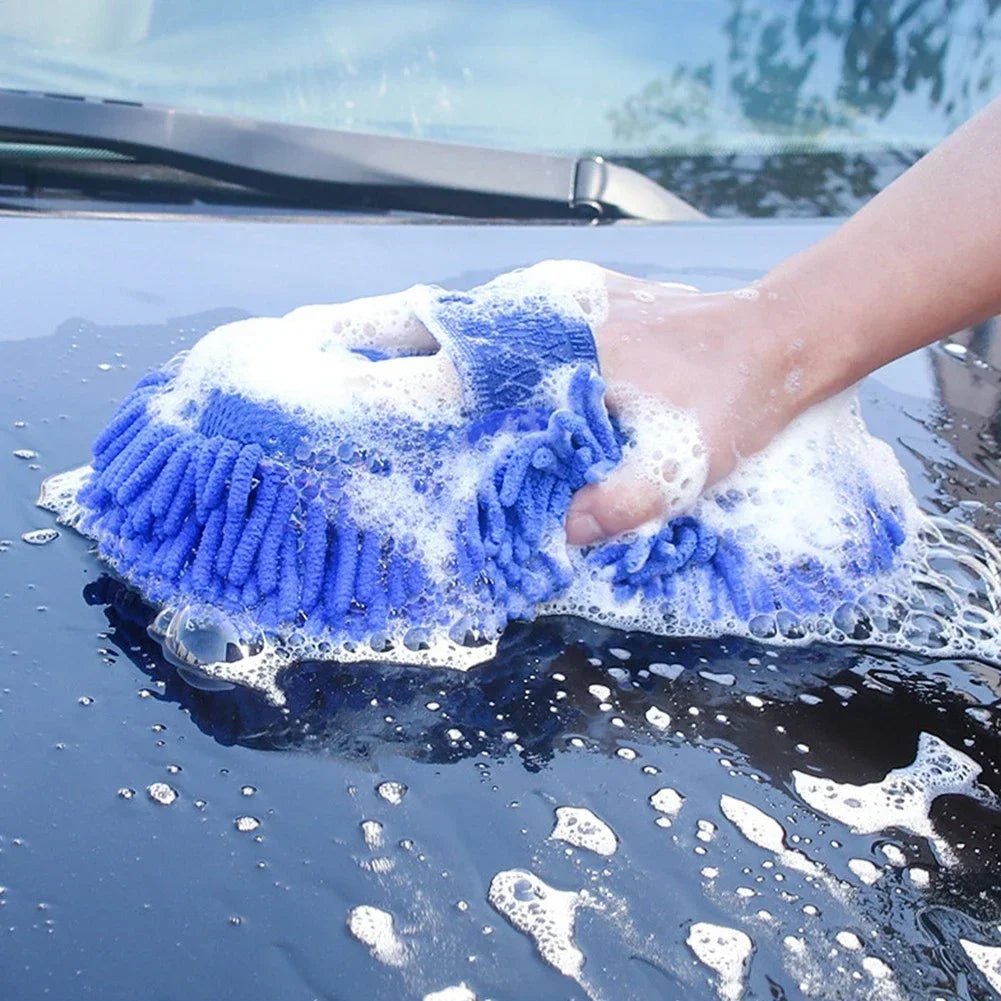 1 Pc Blue Microfiber Chenille Car Wash Sponge Care Washing Brush Pad Cleaning Tool Auto Washing Towel Gloves Styling Accessories - All in One