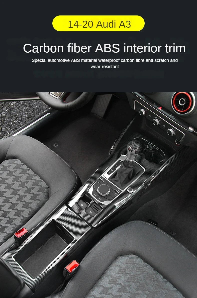For Audi A3 2014 - 2020 Carbon Fibre Interior Decorative Mouldings Gear Lever Collar Console Dashboard Armrest Cover Pad Shell - All in 1
