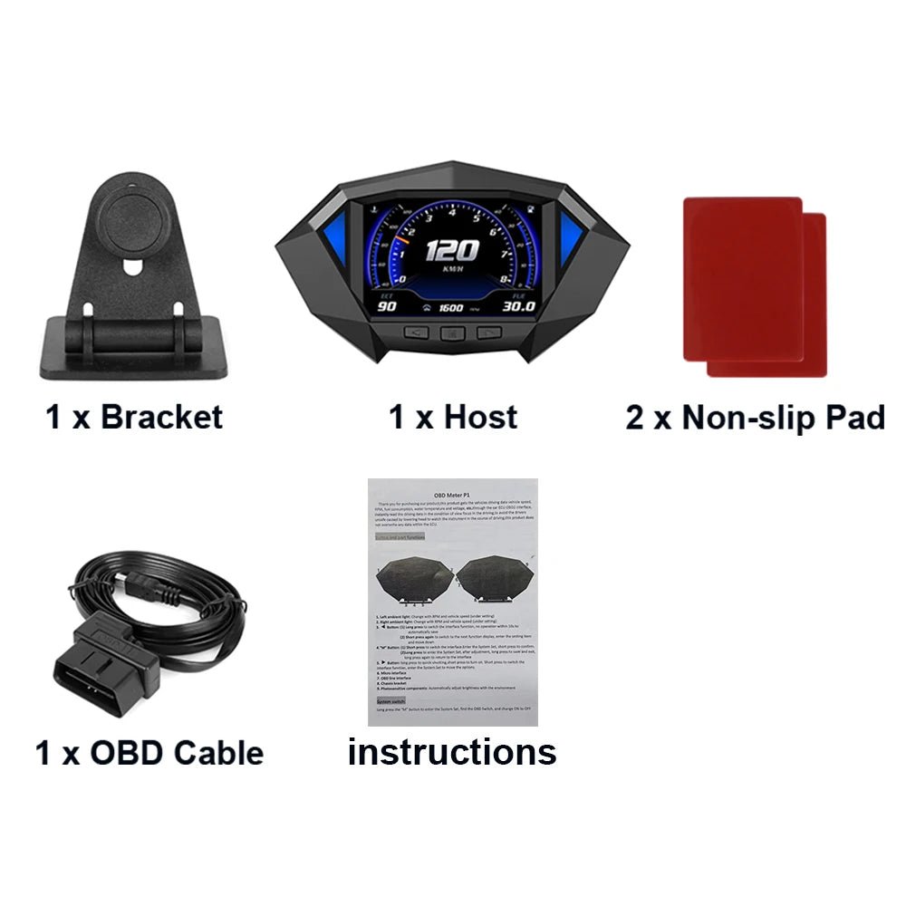 P1 Digital HUD Car Head Up Display On Board Computer Clock Slope Meter GPS Speedometer OBD2 Diagnostic Tools Instrument Cluster - All in One
