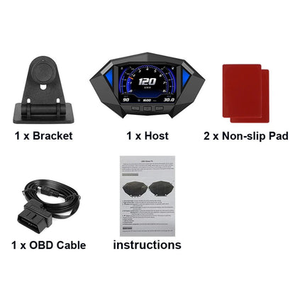 P1 Digital HUD Car Head Up Display On Board Computer Clock Slope Meter GPS Speedometer OBD2 Diagnostic Tools Instrument Cluster - All in One
