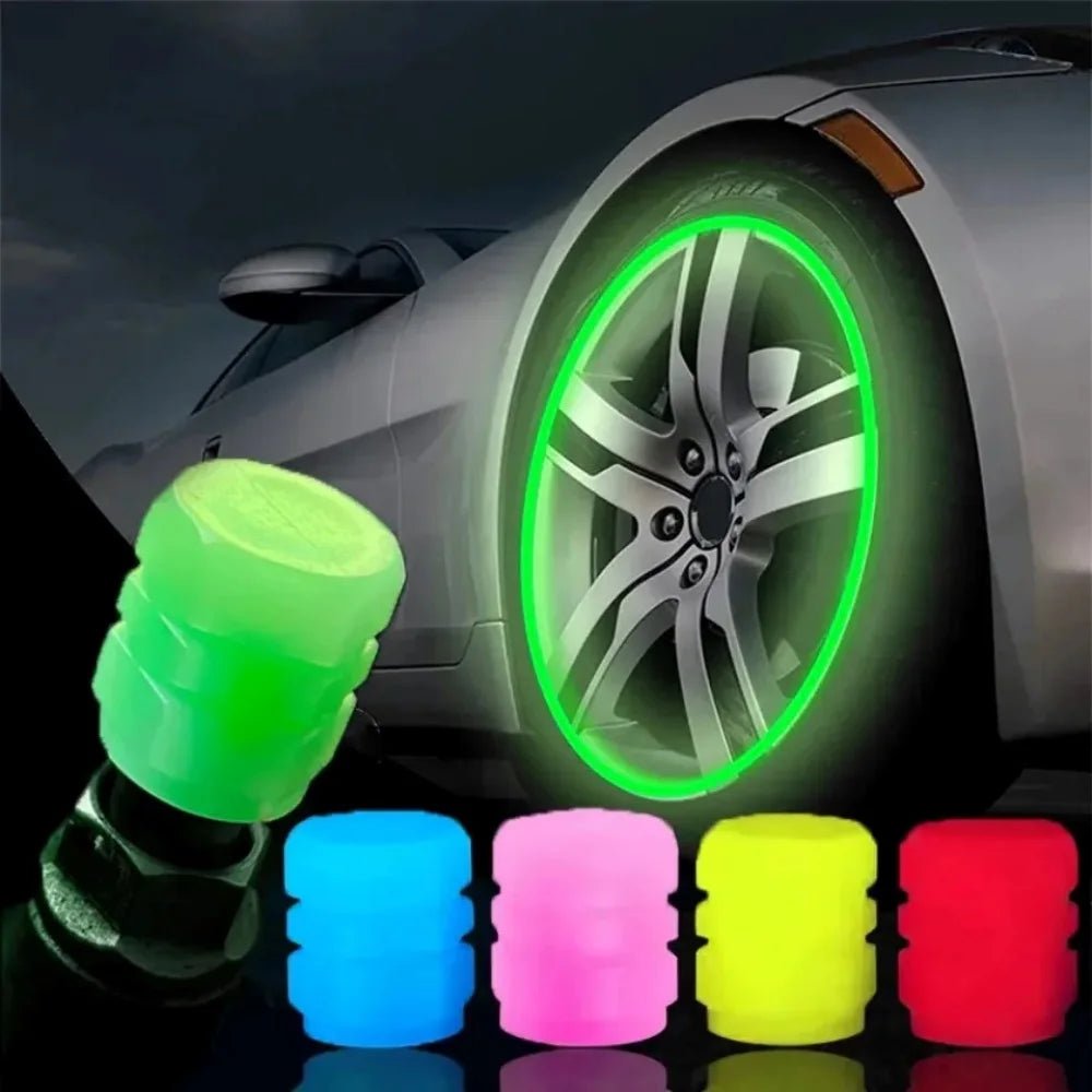 4/20PCS Luminous Tire Valve Caps Motorcycle Bike Wheel Nozzle Dustproof Tyre Valve Stem Fluorescent Night Glowing Car Decor - All in 1
