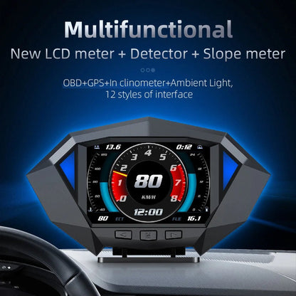 P1 Digital HUD Car Head Up Display On Board Computer Clock Slope Meter GPS Speedometer OBD2 Diagnostic Tools Instrument Cluster - All in One